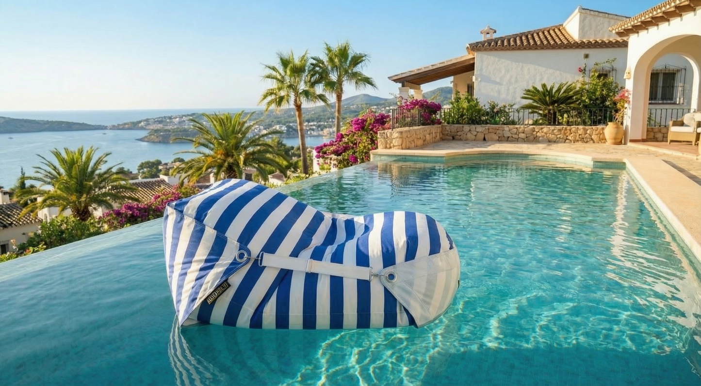 Outdoor floating bean bag in Cottesloe Stripe
