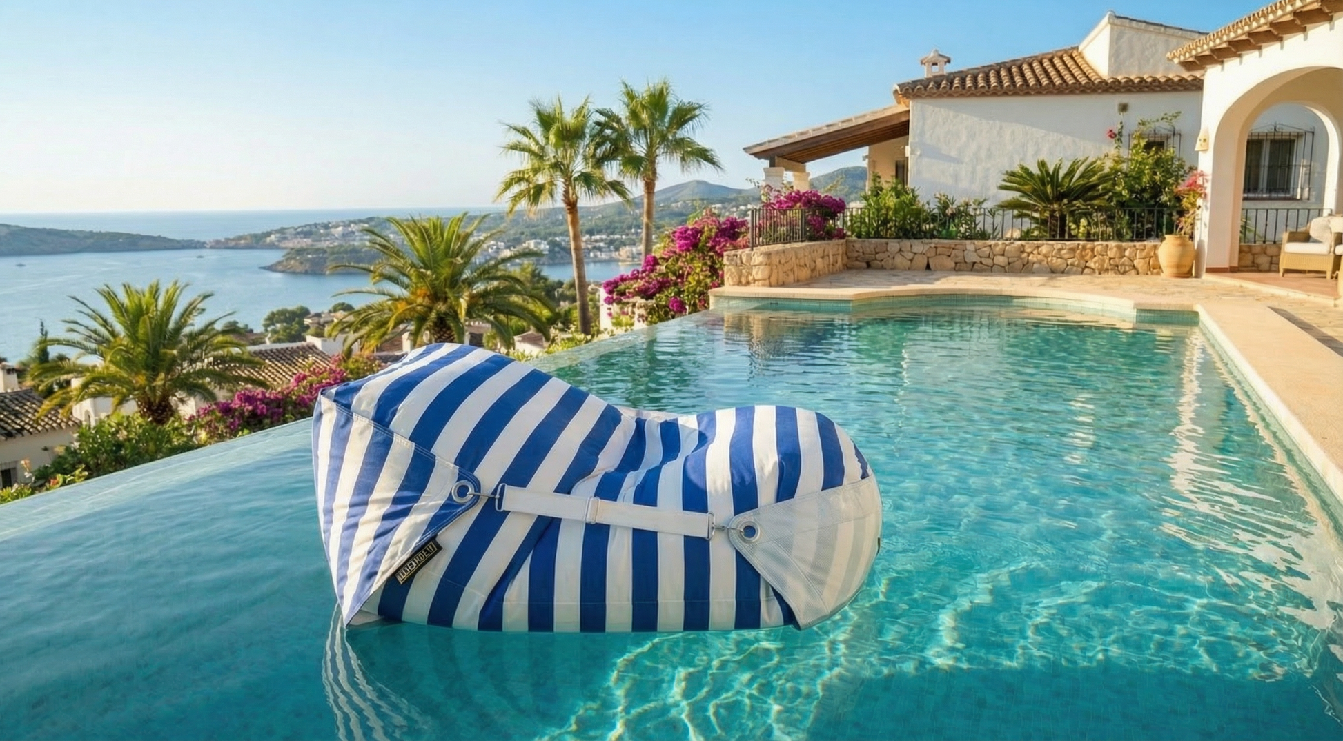 Outdoor floating bean bag in Cottesloe Stripe